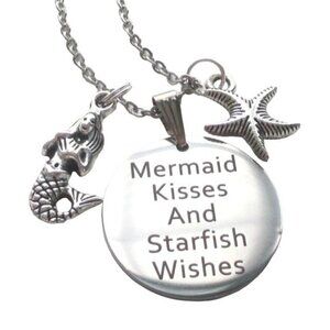 New Mermaid Pendant Necklace w/ Starfish Earrings - Stainless Chain + Ear Wires